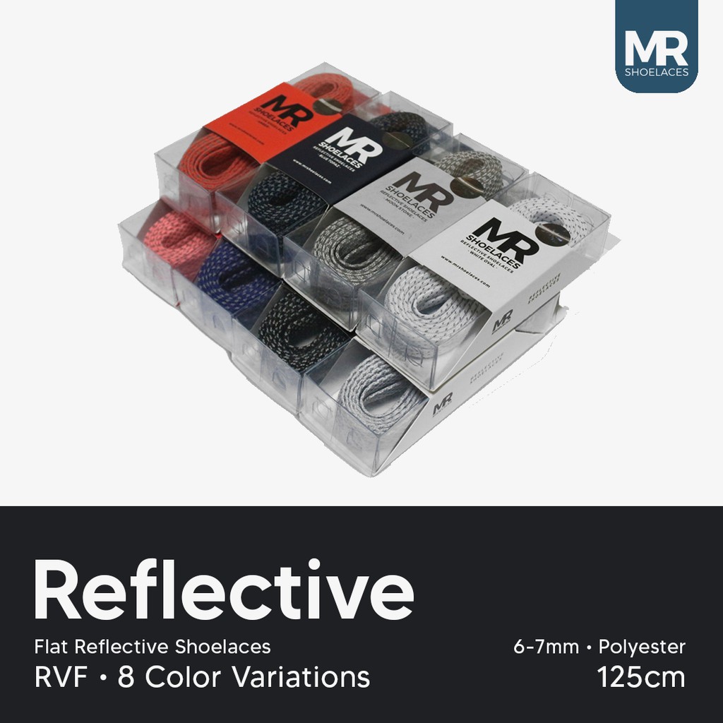 MR Shoelaces RVF125 Tali Sepatu Reflektif (Reflective) 5-6mm Gepeng Flat Panjang 120cm (Menyala) - Premium Shoelace