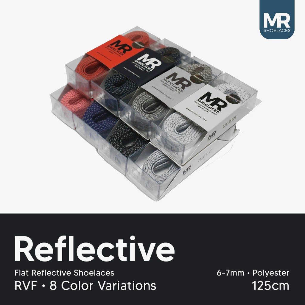 MR Shoelaces RVF125 Tali Sepatu Reflektif (Reflective) 5-6mm Gepeng Flat Panjang 120cm (Menyala) - Premium Shoelace