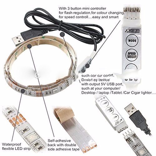 MALITAI Mood Light Led Strip 5050 RGB 2M with USB Controller - SMD2835