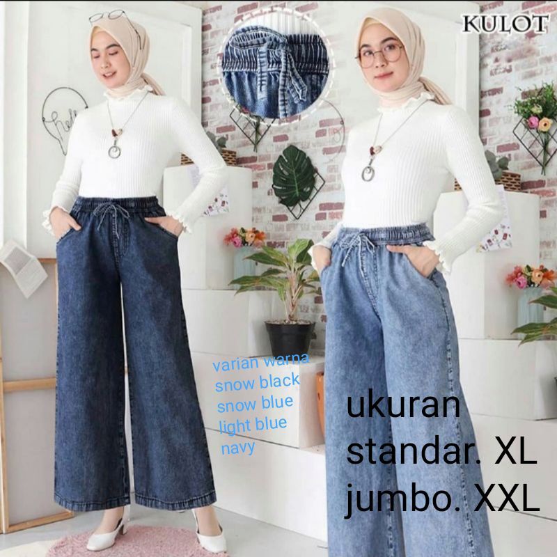 KULOT JEANS WANITA HIGHWAIST. KULOT SNOW STANDAR JUMBO celana kulot jeans wanita kekinian.