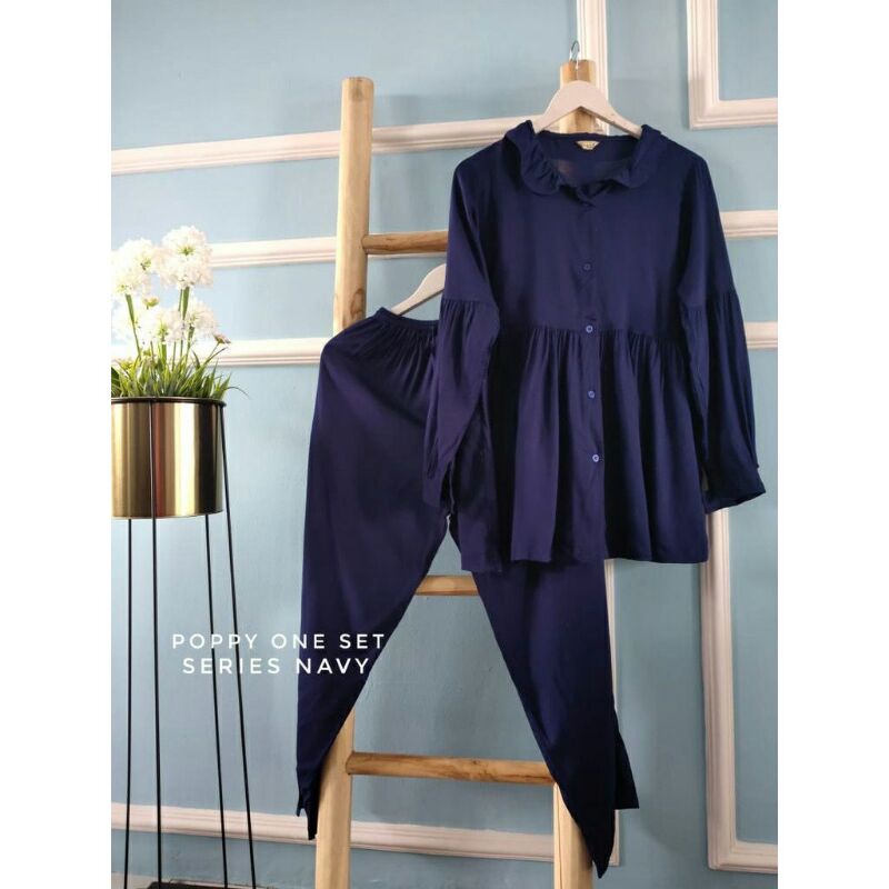 ONE SET POLOS I SETELAN PIYAMA AMANDA-Navy