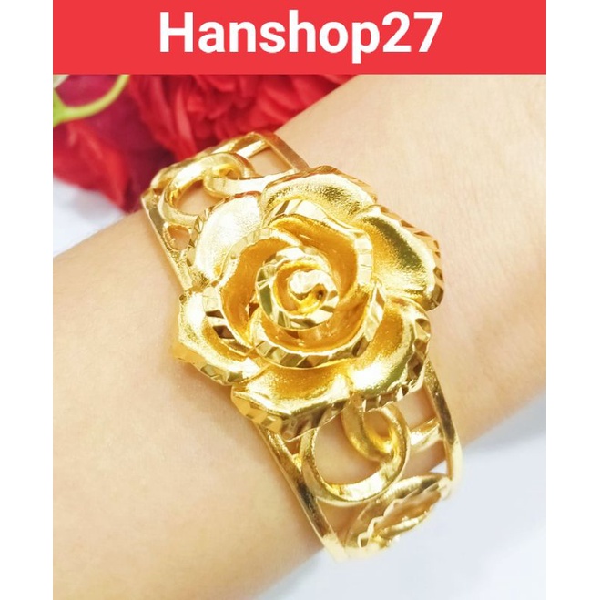 GELANG TANGAN WANITA DEWASA MOTIF BUNGGA UKIR JUMBO LAPIS EMAS 24 K ANTI KARAT TERBARU DARI RO-27 GELANG TANGAN TITANIUM MOTIF BUNGA UKIR JUMBO