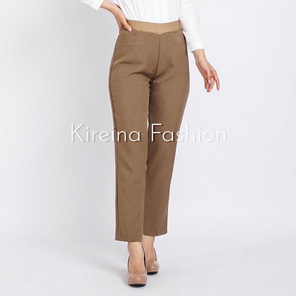 Celana Pinggang Karet Wanita Celana Kerja Wanita Pinggang Karet Highwaist Bahan Grasella Stretch | Kireina Fashion