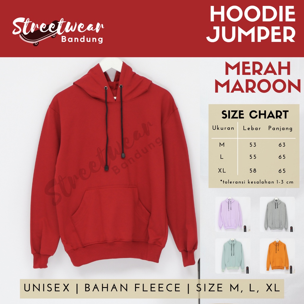 PROMO HOODIE POLOS JUMPER PRIA WANITA BAHAN FLEECE KUALITAS PREMIUM MERAH MAROON