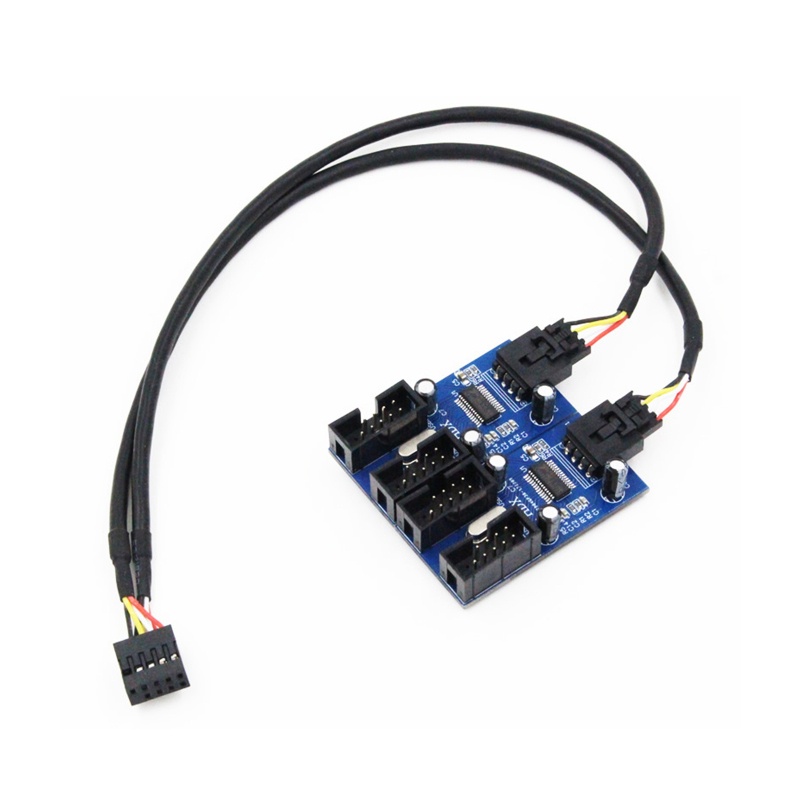 Btsg Motherboard Usb 2.0 9-pin Kabel Ekstensi Satu Ke Empat/One-to-Two Desktop Circuit Board Splitter Connector Adapter P