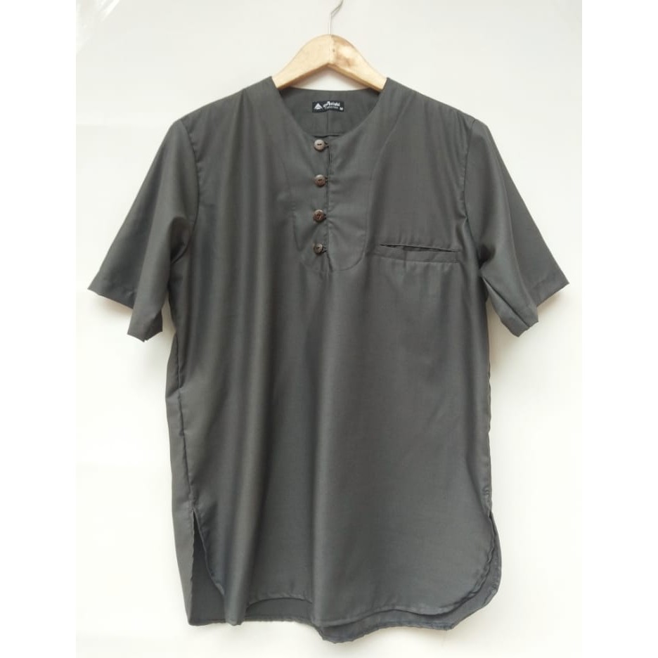 Baju Koko Pakistan Toyobo Pria Lengan Pendek, kurta polos modern casual terbaru-abu tua