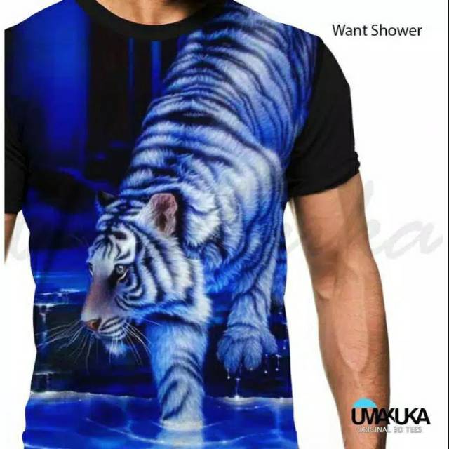 Kaos Umakuka 3d Fullprint Harimau putih Want Shower macan jawa Sumatera loreng oblong anak murah