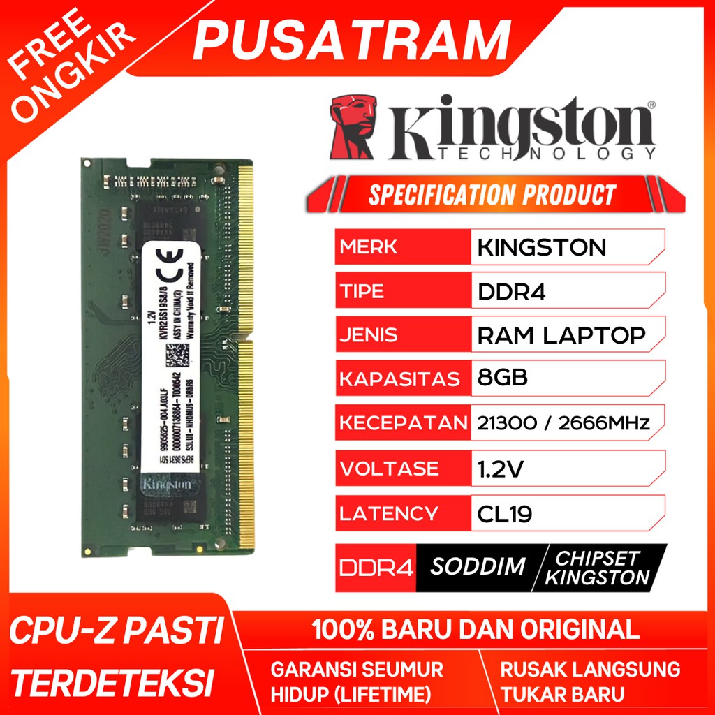 RAM LAPTOP KINGSTON DDR4 8GB 2666 MHz 21300 ORI GAMING RAM NB DDR4 8GB
