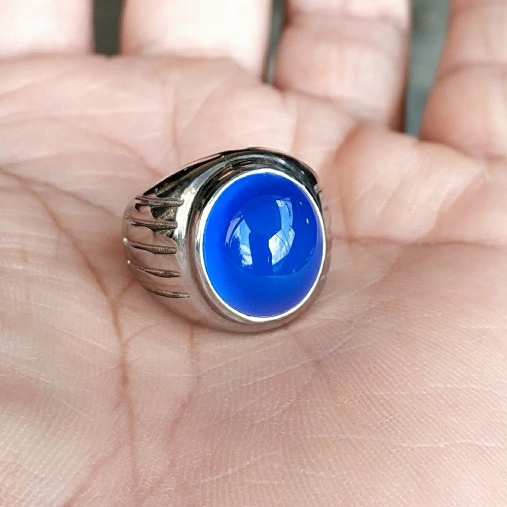 CINCIN BATU AKIK PERMATA NATURAL SPIRTUS BIRU MIZONE CHALCEDONY MINIMALIS