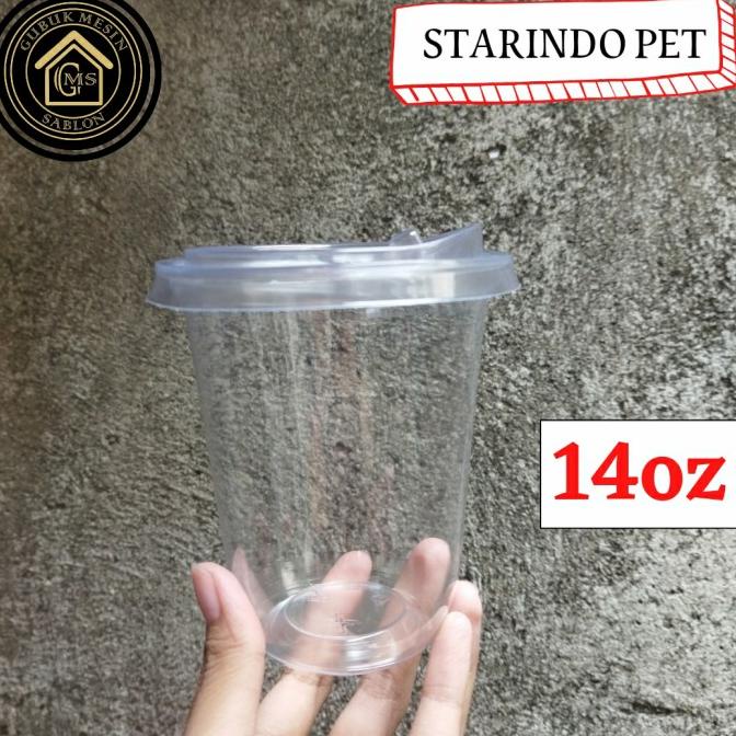 Termantab] Starindo PET 14oz + Lid Strawless (isi 50pcs)