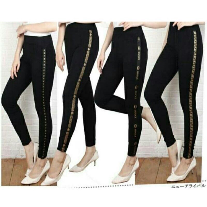 Legging List Wanita Import Strip Branded Jumbo Panjang 7/8