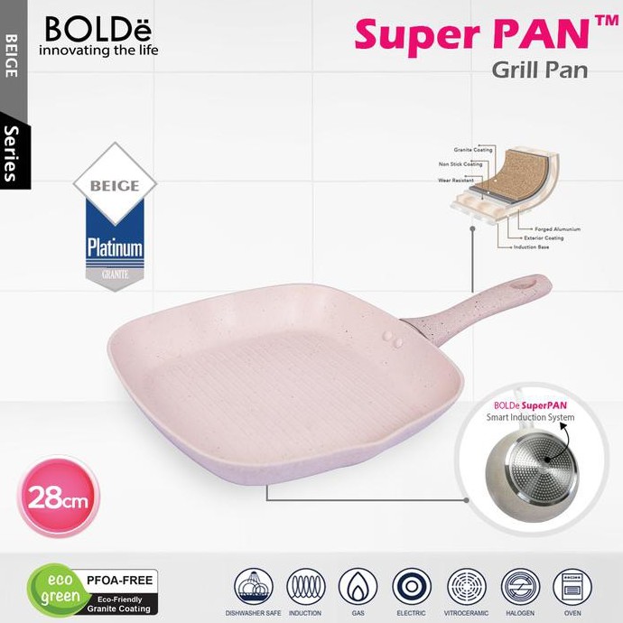 panci pemanggang grill pan teflon bolde super pan warna pink 28 cm murah