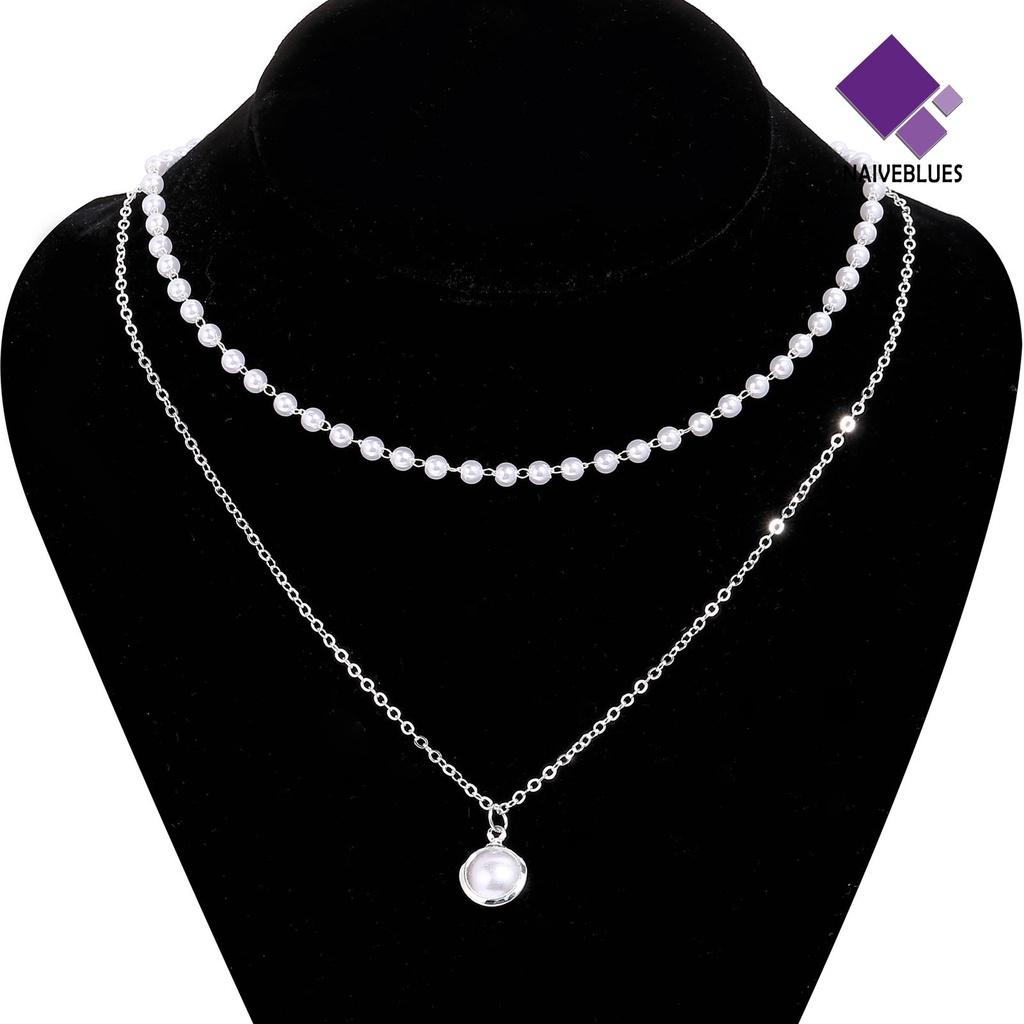 Naiveblue Kalung Rantai Klavikula Mutiara Double layer Bahan Alloy Untuk Wanita