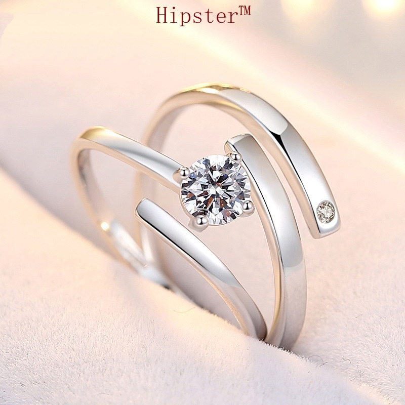 Korean Style Elegant Fashion Romantic Sterling Silver Couple Adjustable Ring