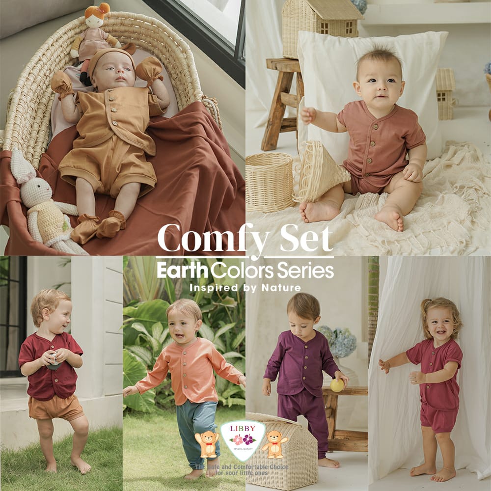 Libby Comfy Set 0-12 Bulan Earth Series Panjang Piyama Bayi Premium CBKS