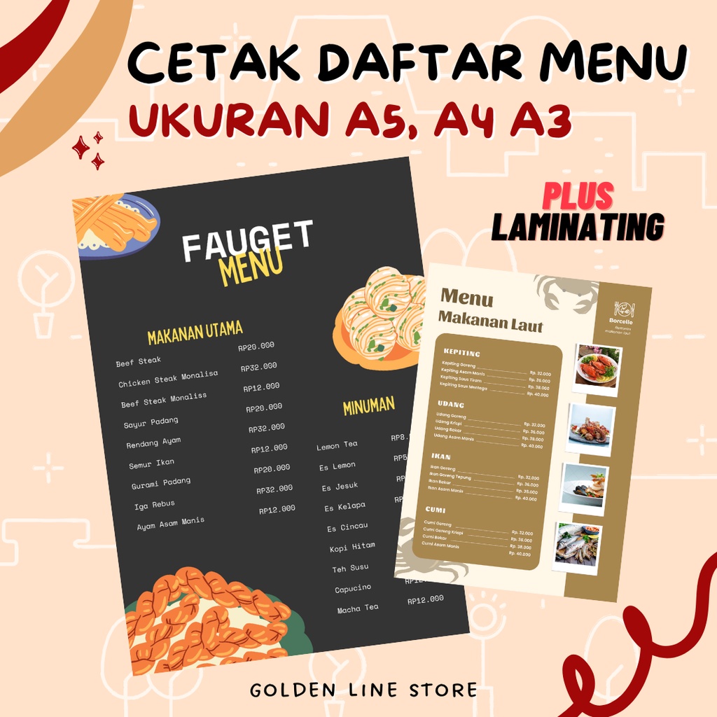 

Menu Makanan Minuman Tiga Variasi Ukuran