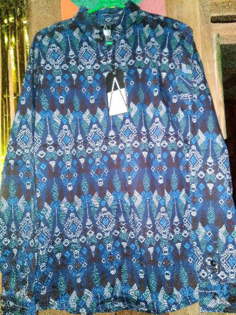 Kemeja Batik Pria Lengan Panjang Motif Songket Navy Hitam Ungu