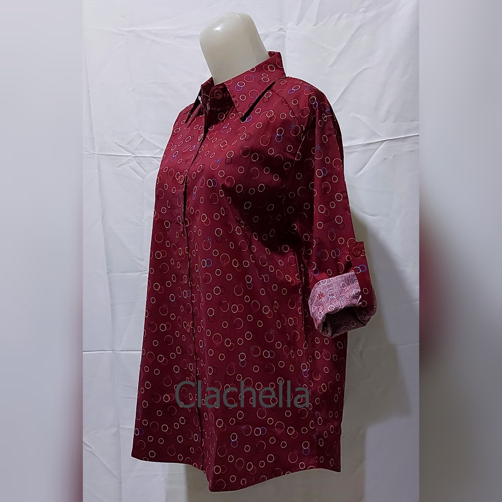 Clachella Kemeja Wanita Stretch Motif Onde, Baju Atasan Wanita B51X8553