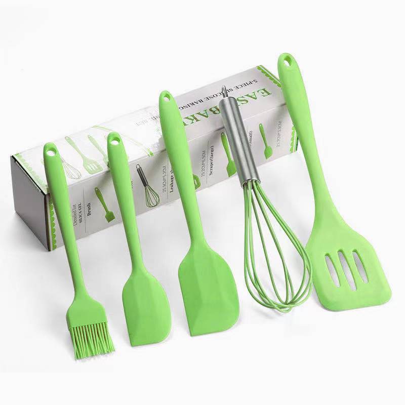 Spatula Silicon Set 5 in 1 Kitchen Tool Teflon Spatula Silikon Tahan Panas Peralatan Masak Serbaguna