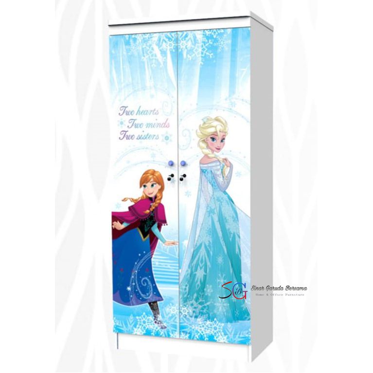 LEMARI PAKAIAN ANAK KARAKTER FROZEN 2 PINTU UKURAN BESAR / LEMARI BAJU ANAK CEWEK FROZEN