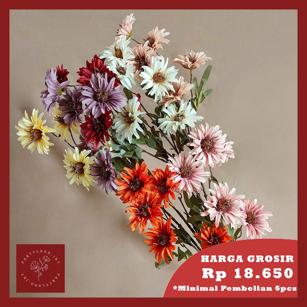 Artifical Flower Silver Townsendia Daisy Bunga Plastik Imitasi Dekorasi Pajangan Rumah