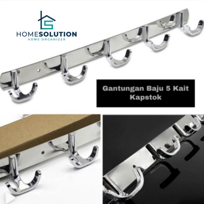 Kapstok Gantungan Baju Kamar Mandi / Kapstok Stainless 5 Kait