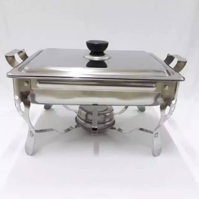 Chafing stove dish / tempat prasmanan stainless wadah saji lauk kotak + pemanas prasmanan