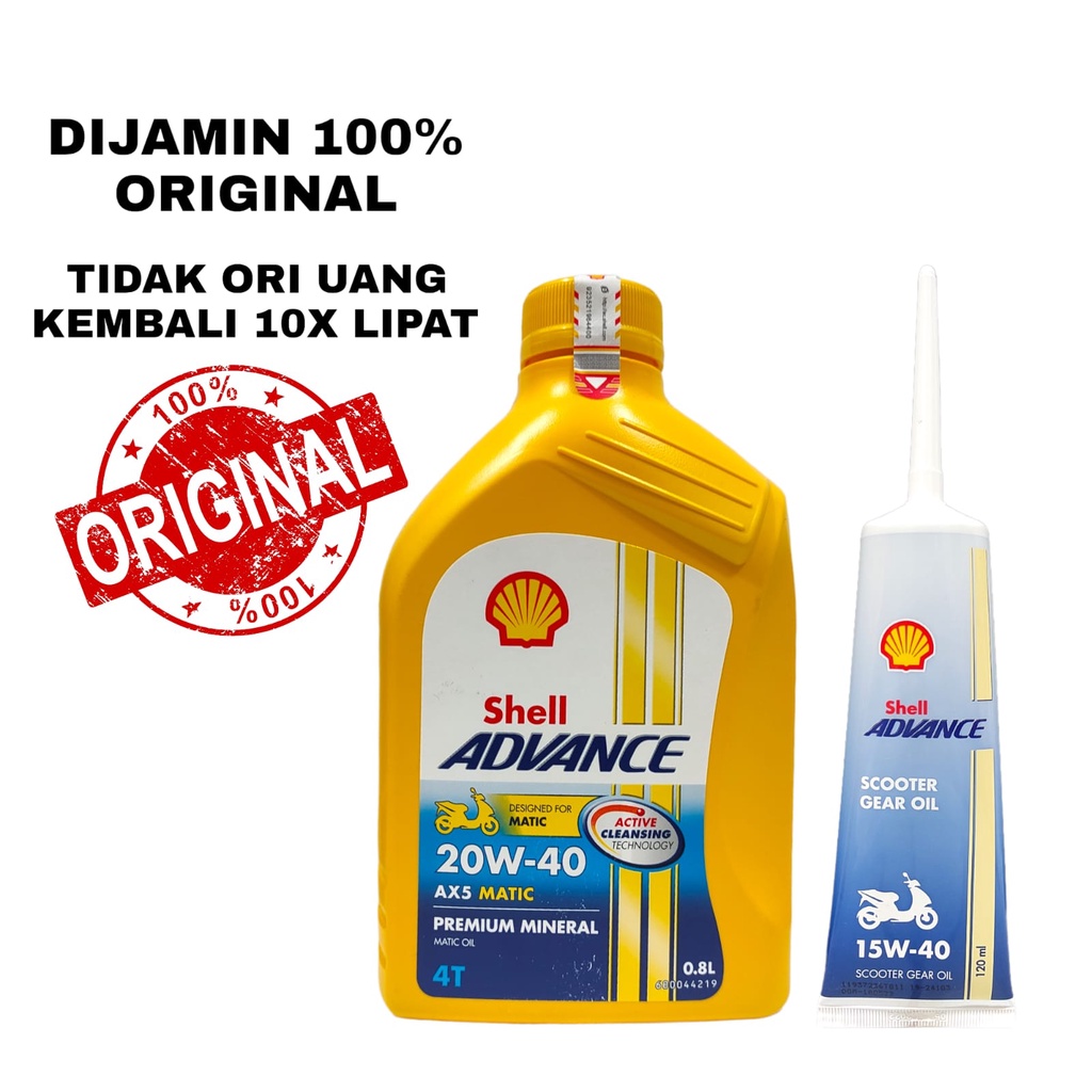 PAKET OLI MATIC SHELL ADVANCE AX5 SCOOTER 0.8L 20W40 + SHELL OLI GEAR