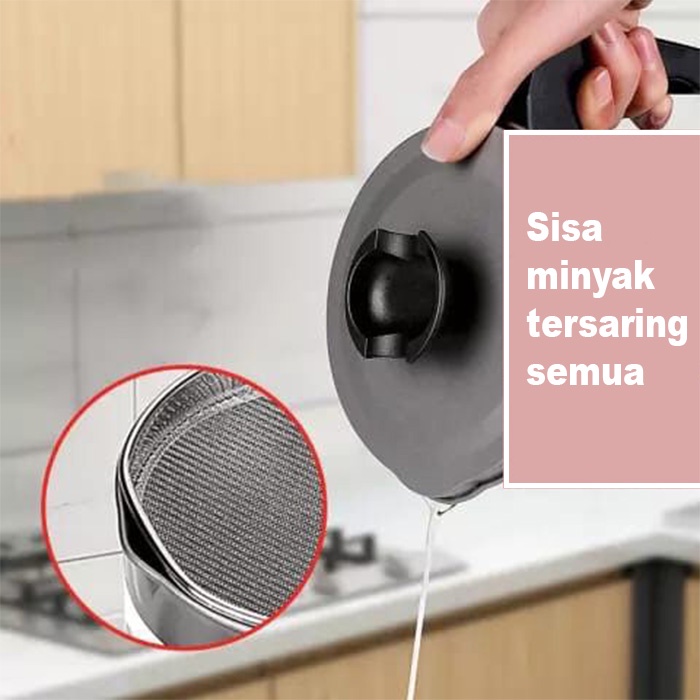 Tempat Penyaring Wadah Minyak Bekas Kapasitas Besar 1,4 Liter Bahan Stainless Steel Anti Slip Peralatan Dapur Import - CF-19 - Comfort Homes