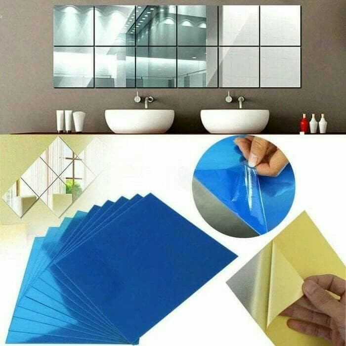 WALL STIKER MIRROR STIKER DINDING CERMIN SEBAGAI HIASAN 1SET (9PCS)