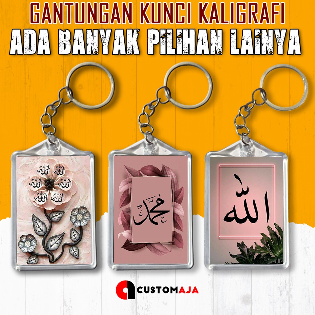 Gantungan Kunci Kaligrafi Akrilik Lafadz Allah Ganci Bismillah Tulisan Arab Muhammad Keychain Souven