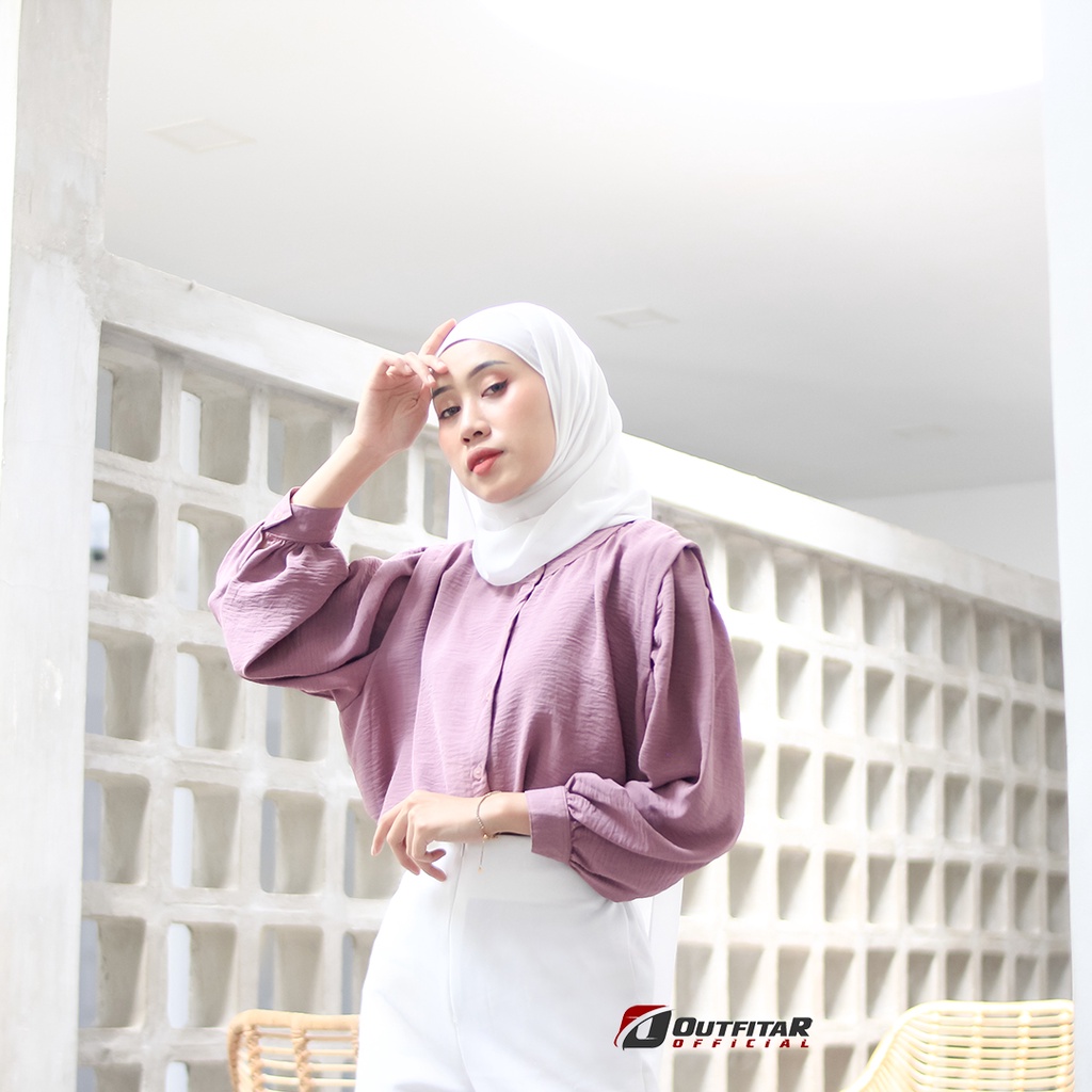 Kemeja Wanita Oversize Lesley River Blouse Oneck Longsleeve Hight Quality Premium