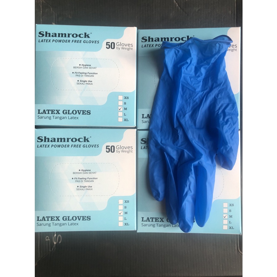 Shamrock Sarung tangan latex karet  Non Powder warna hitam dan biru 50