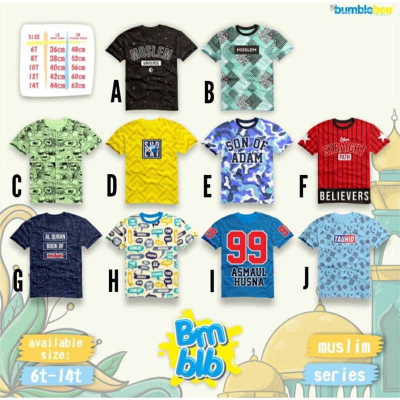 KAOS BUMBLEBEE JUNIOR MUSLIM SERIES FULL PRINT 6-14 T kaos bumble bee sahabat nabi