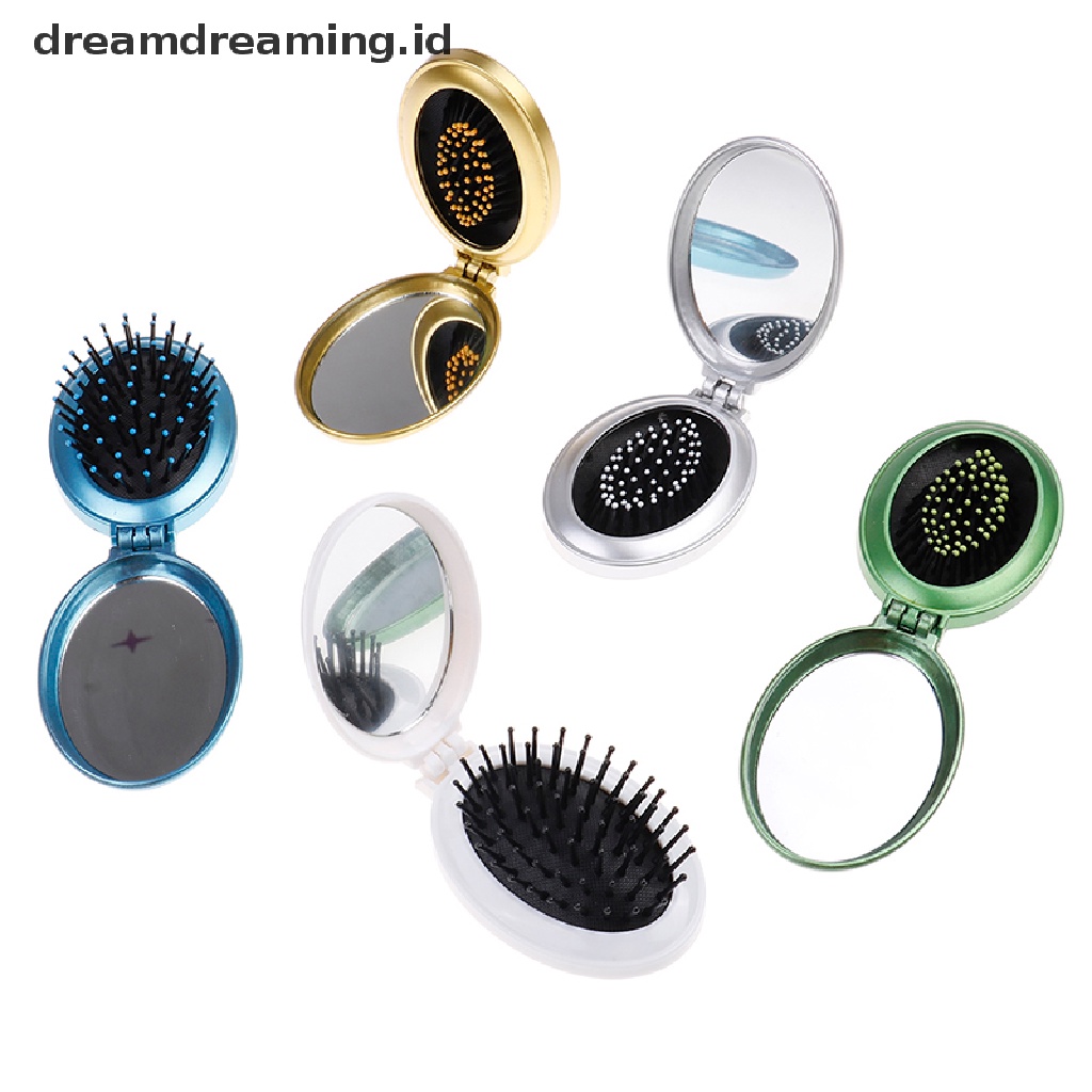 Sisir Lipat Portable Dengan Cermin