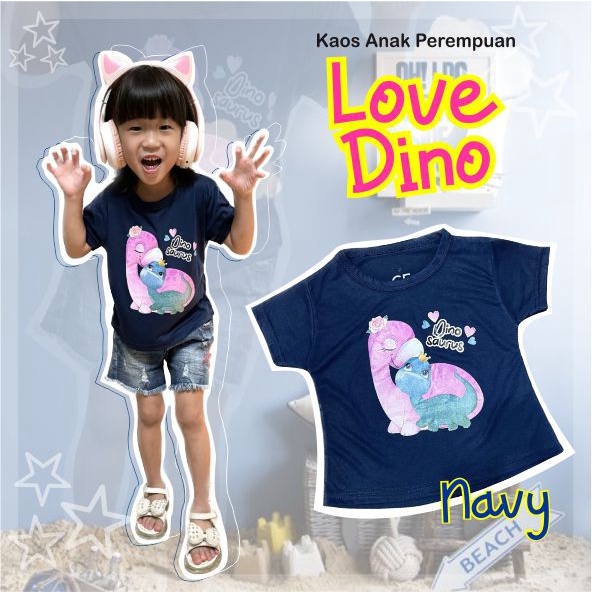 Atasan Kaos Murah Anak Perempuan Love Dino CF Kids