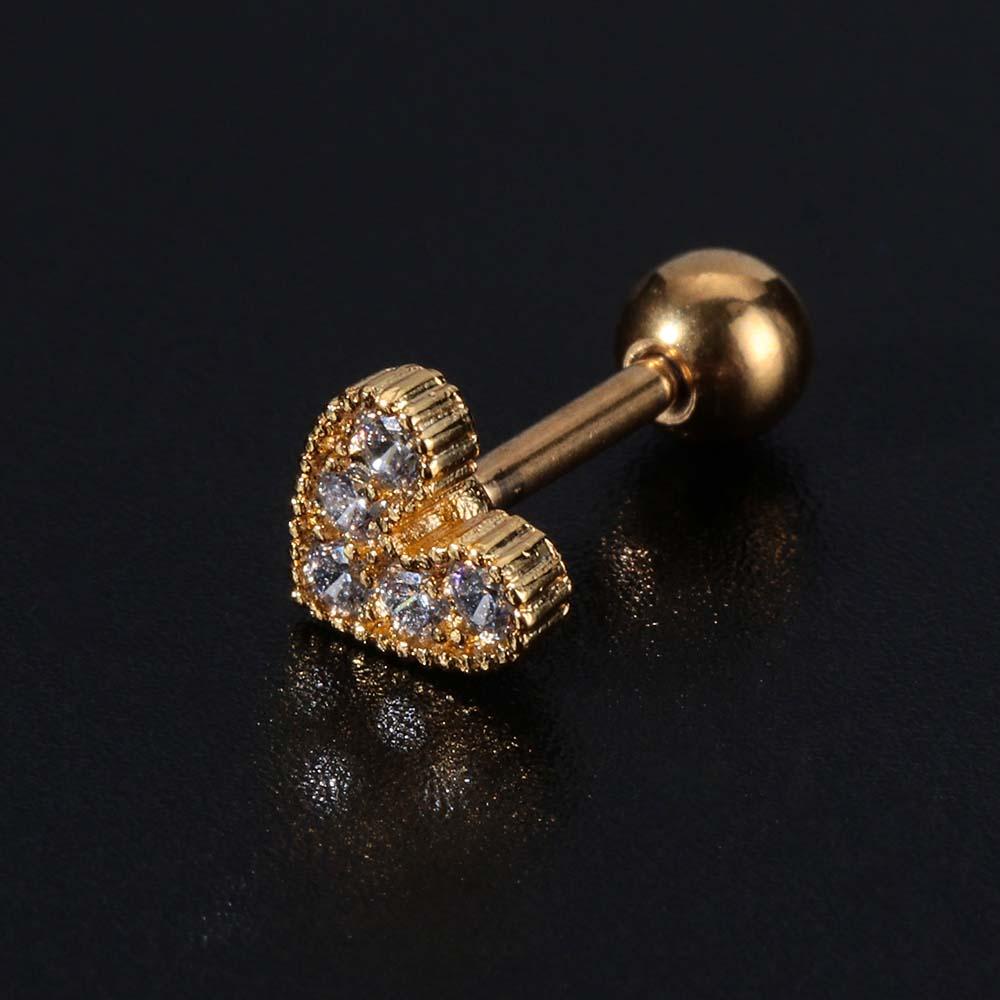 Needway Stud Earring Keong 1Pc Tulang Rawan Tragus Jantung Salib Bulan Berlian Imitasi Zirkon Perhiasan Tindik