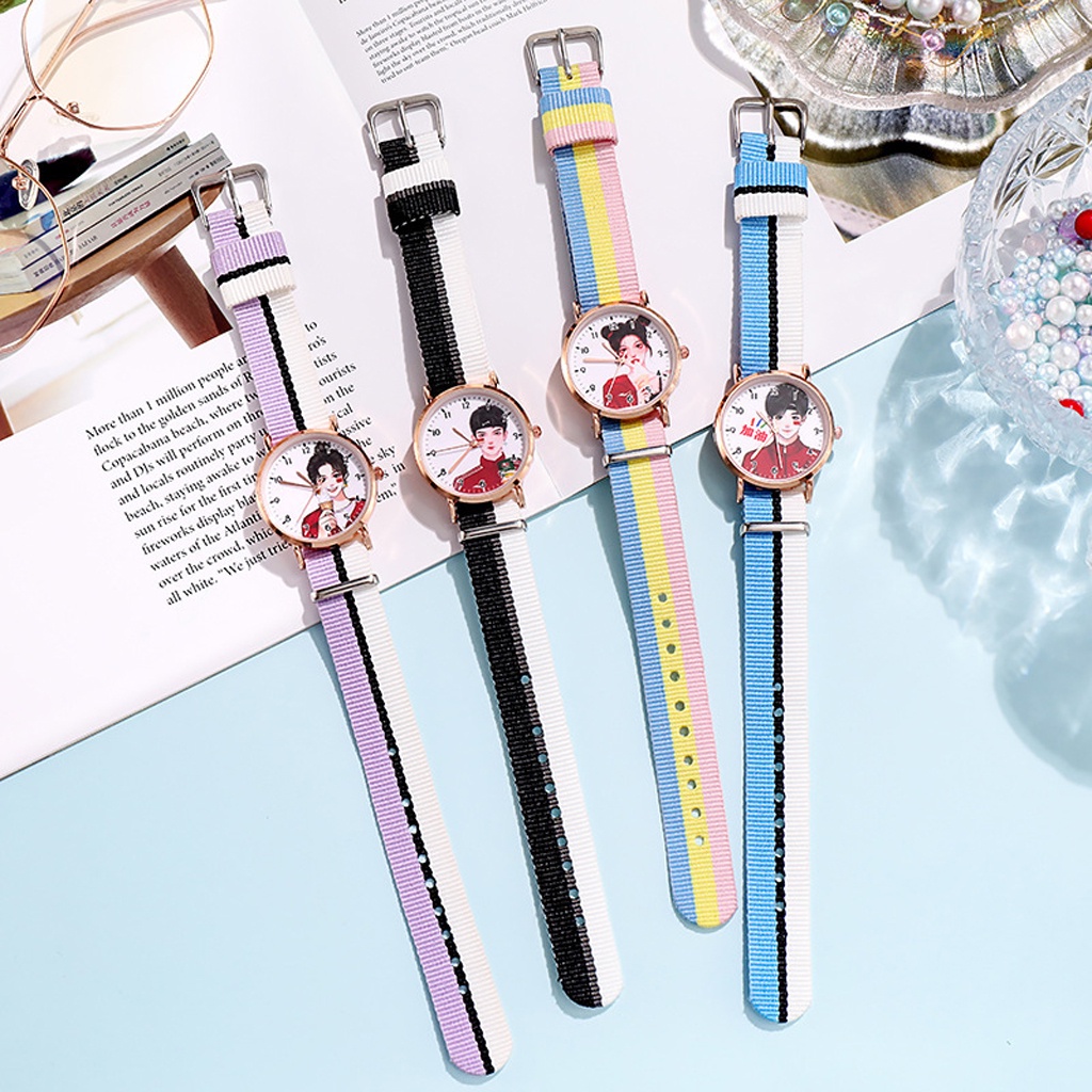 ❤GTB❤ Jam Tangan Analog Wanita Gaya Korea Strap Canvas Warna Warni JT042