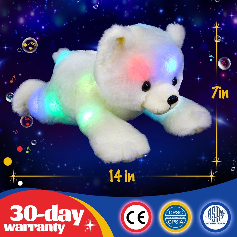 Mary 37cm Plush Polar Bear LED Untuk Boneka Mainan Untuk w/Musik Opsional &amp; Warna Warni Cahaya Dekorasi Kamar Anak Kelahiran Bayi