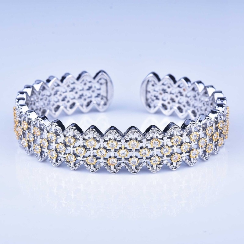 Italian Handmade Brushed Craft Vintage Palace Style Mesh Full Diamond Bracelet