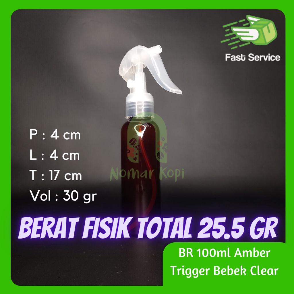 Botol 100ml BR Amber Trigger Bebek PET Tebal Sampo Sabun Santizer Grosir