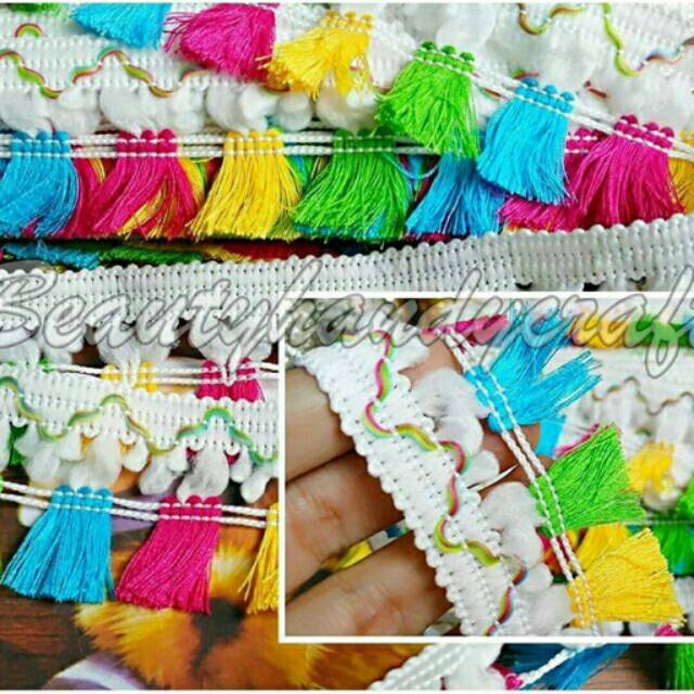 Renda tassel tassel renda sapu putih warna murah aksesoris hijab kerudung