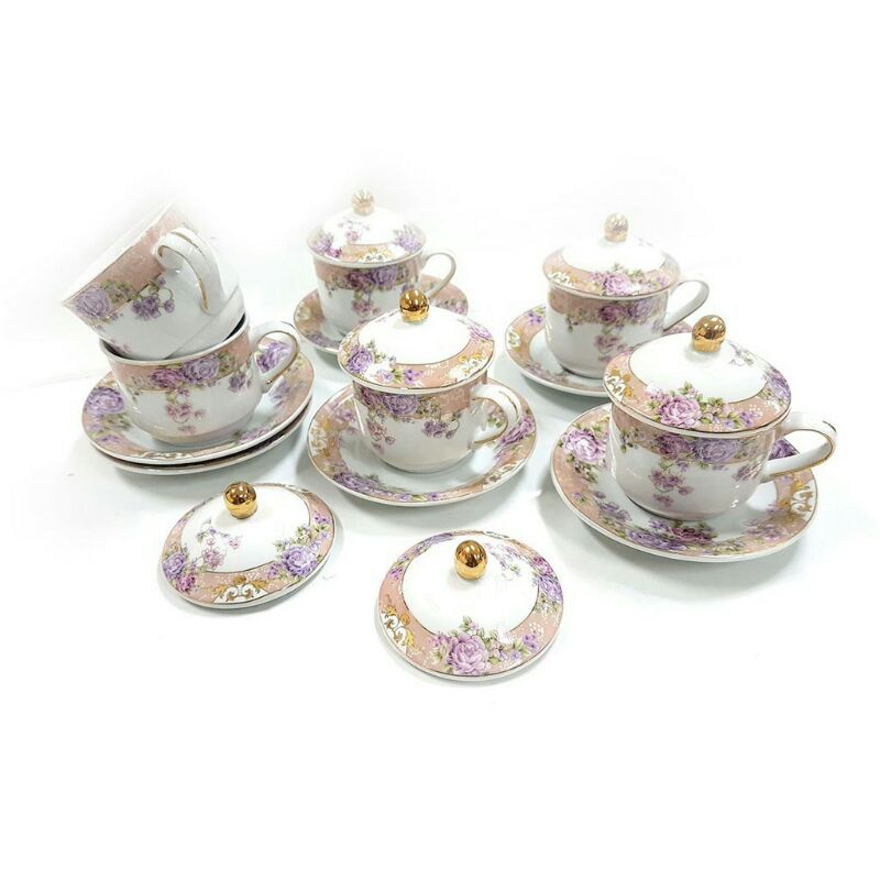 Gelas Mug Keramik Set Vicenza Y85 / Cangkir Tutup Tatakan