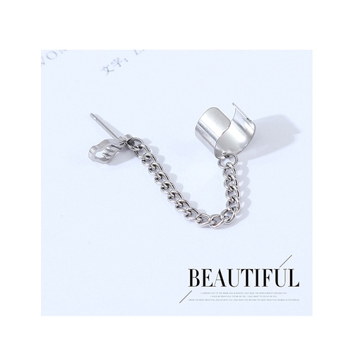 LRC Anting Jepit &amp; Tusuk Fashion Silver Gesture Hollow Chain Single Ear Buckle Y64637