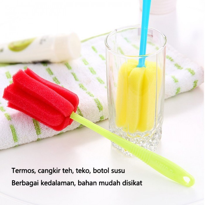 Spons Pembersih Botol Sikat Sedotan Dot Bayi Termos Gelas Panjang Tongkat Sponge Cleaner Cuci Gelas Cangkir Perlengkapan Dapur Toples Tongkat Panjang Babymaniashopid