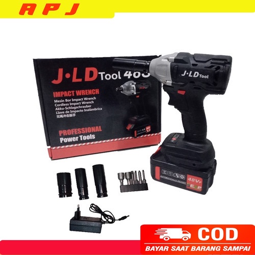 JLD CORDLESS IMPACT WRENCH BRUSHLESS MESIN BOR JV88 48V UNTUK BAUT MOBIL impact jld 48v original 2 baterai impek baterai jld