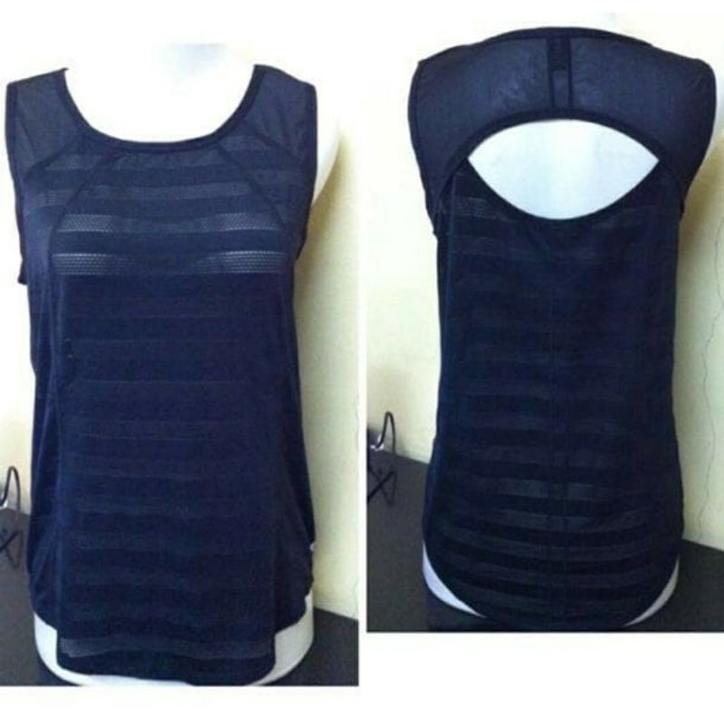 90'Degree Holeback Outer Tanktop Black Mesh Stripe Zumba Yoga Senam Gym Fitness
