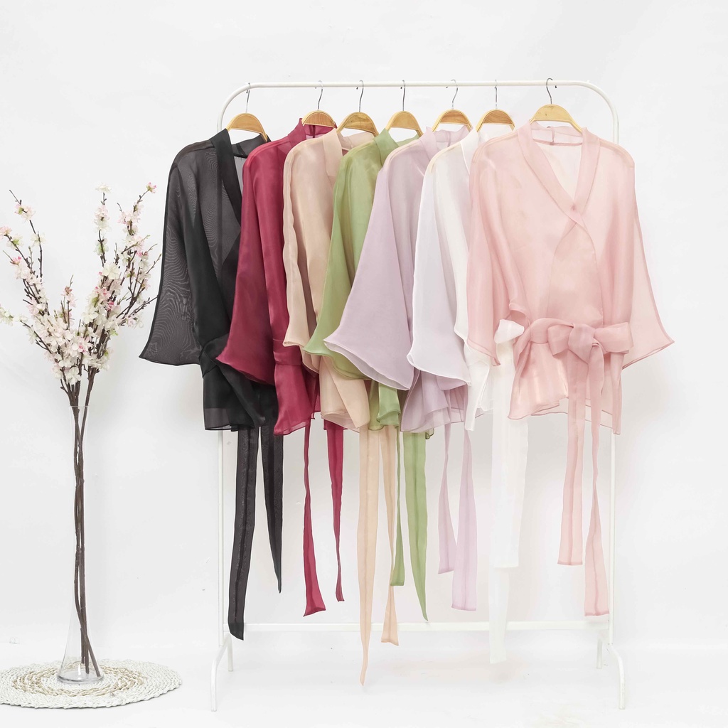 ARLA Qiana Kimono - Atasan Wanita Blouse Rok Celana Panjang Kulot Polos Motif Bunga Payet Hijab Brid