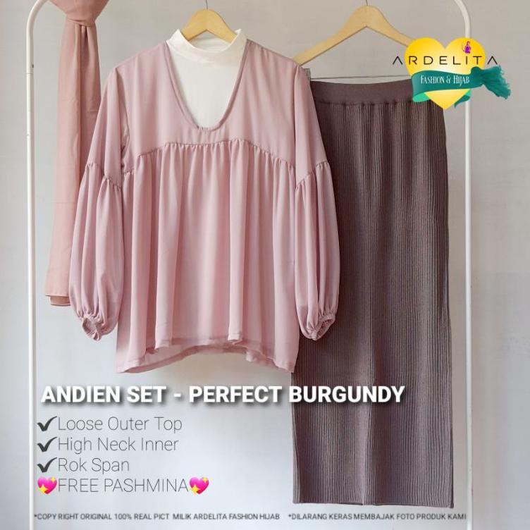 "SBP.14Jl22l" ANDIEN SET HEMAT  LENGKAP  ORI 100%  OUTER  SPAN  SET  FREE  PASHMINA/OOTD HIJAB VIRAL