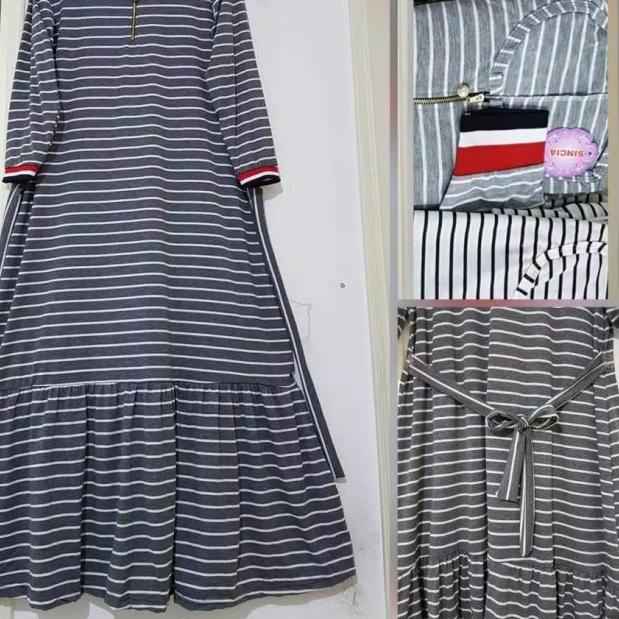 GAMIS BUSUI SALUR JUMBO TANGAN MANSET ( REAL PIC ) PINGGANG TALI / SIZ - abu tua
